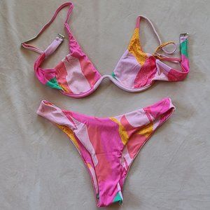 Ribbed Colorblock Monowire Bikini Swimsuit *Top & Bottoms, No Padding* | Size L